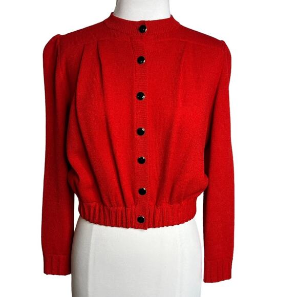 Vintage St. John santana Knit red cardigan sweater red sz 4 - Picture 1 of 6